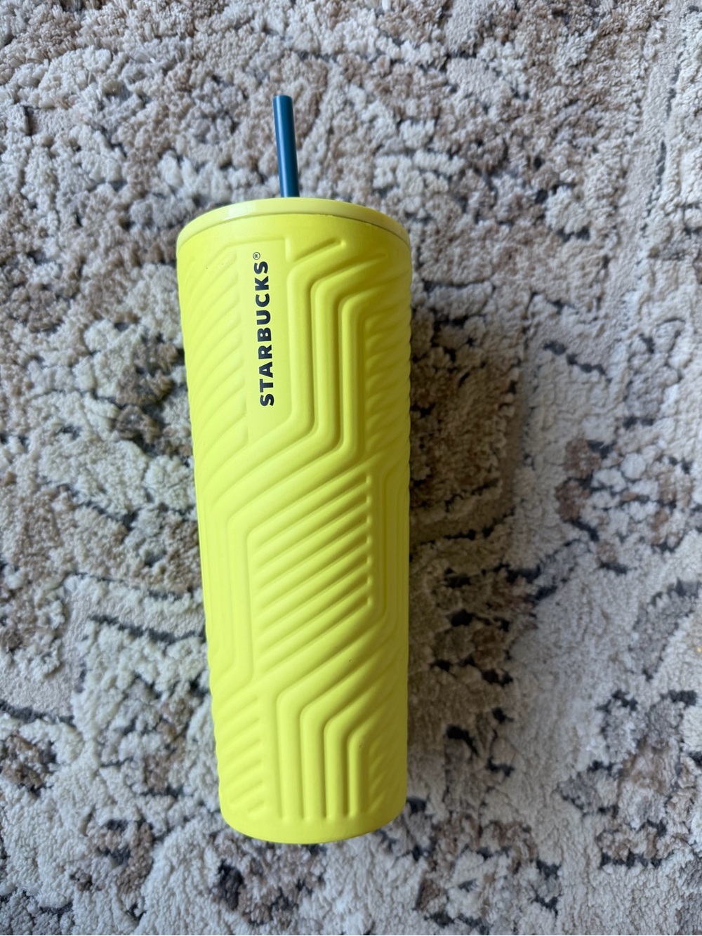 Starbucks Yellow Insulated Tumbler with Blue Straw